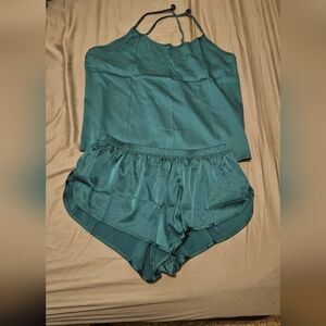 Teal Satin Pajama Set